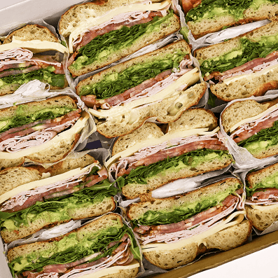 A box of bagel sandwiches